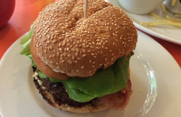 A close up of the quite tall burger from GBK